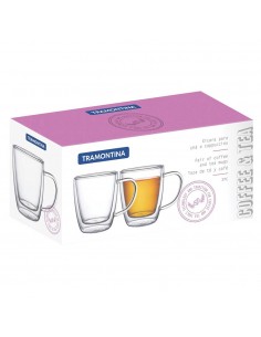Set x2 Tazas Vidrio Doble Té y Café Tramontina