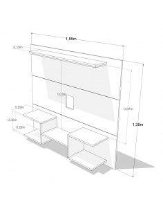 Muro TV Colgante Helsinki con 6 Estantes 155x135 cm | Andreplast