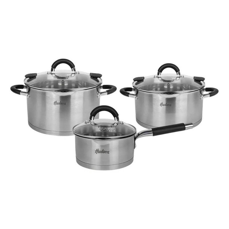 Batería Cocina Acero C/Tapa Colador 6 Piezas Hudson