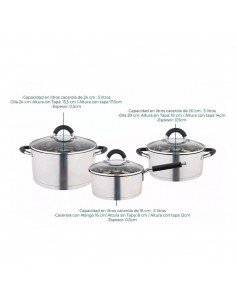 Batería Cocina Acero C/Tapa Colador 6 Piezas Hudson