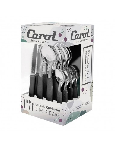 Juego Cubiertos 16 Piezas Negro Carol | Andreplast