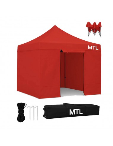 Gazebo Plegable Rojo c/ Paredes 3x3 m