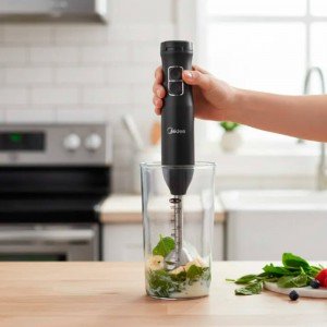Licuadora de Mano Midea 600W Negra con Vaso Medidor | Andreplast
