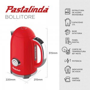 Pava Eléctrica Pastalinda Cucina Bollitore Roja 1,7L | Andreplast