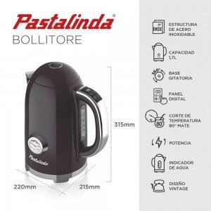 Pava Eléctrica Pastalinda Cucina Bollitore Negra 1,7L | Andreplast