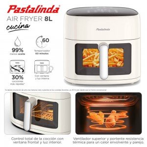 Freidora de Aire Pastalinda Cucina Crema 8L con Visor | Andreplast