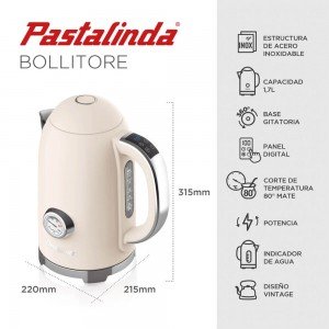 Pava Eléctrica Pastalinda Cucina Bollitore Crema Digital 1.7L | Andreplast