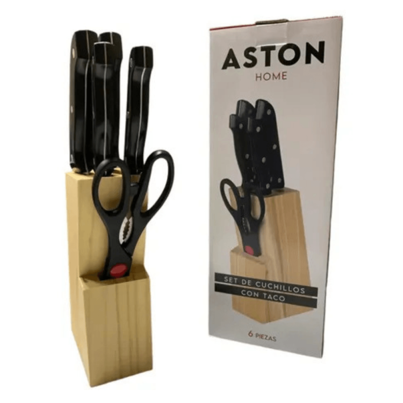 Set de Cuchillos con Taco de Madera y Tijera Aston Home | Andreplast
