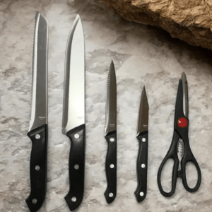 Set de Cuchillos con Taco de Madera y Tijera Aston Home | Andreplast
